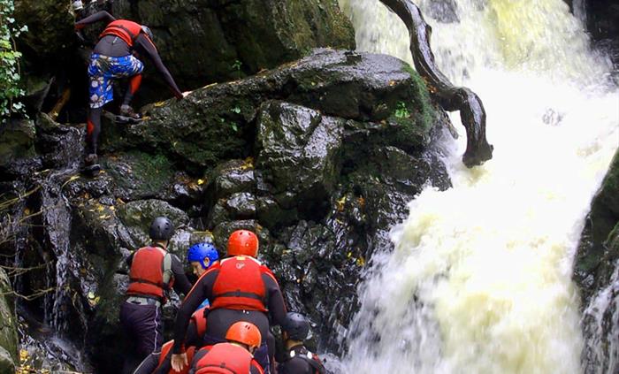 Gorge walking at Dinas rock